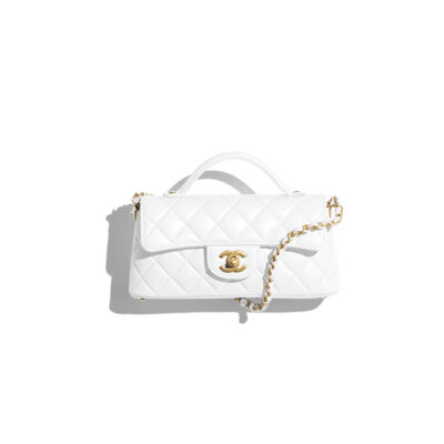 CH@NEL MINI FLAP BAG WITH TOP HANDLE LAMBSKIN & GOLD-TONE METAL WHITE AS5354 (20*14*5.5cm)